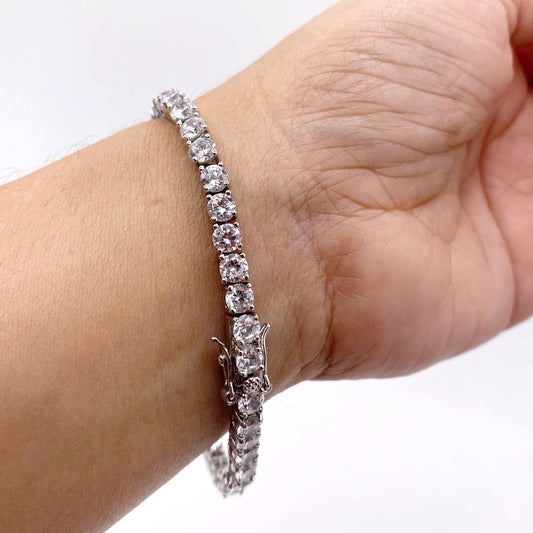 Silver Plated Rhodium Tennis Bracelet C Z Crystals