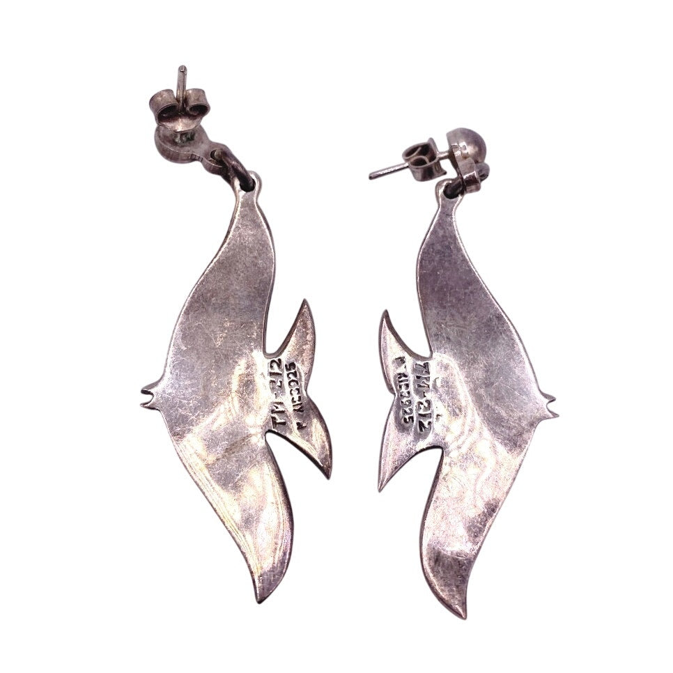 Taxco México St Silver Fish Earrings with Malachite Stone