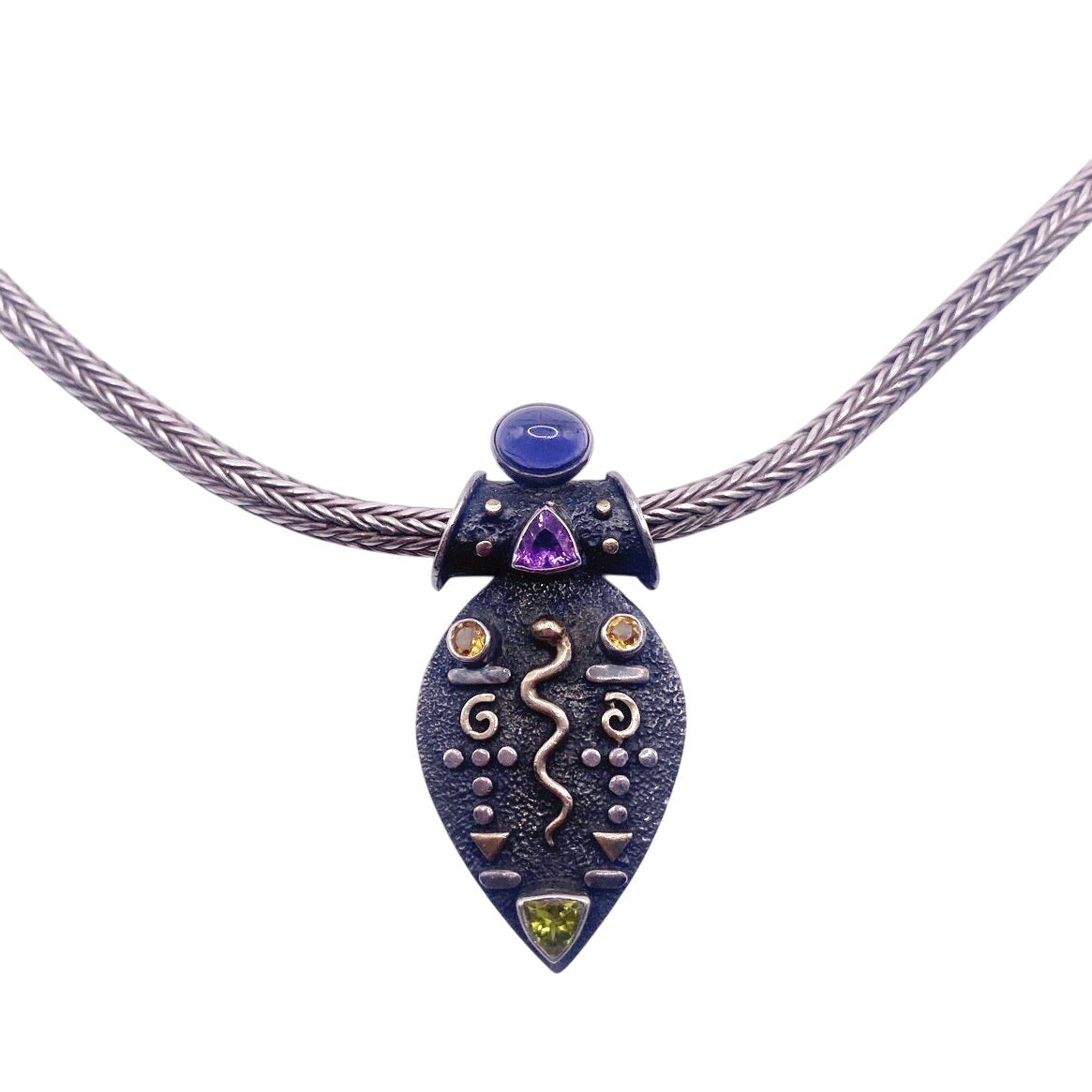 S Silver Byzantine Design Necklace Gemstones