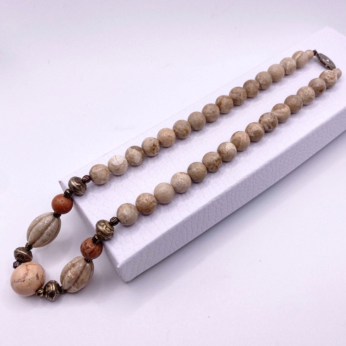 Vintage Gemstones Cream and Pink Jasper 17”