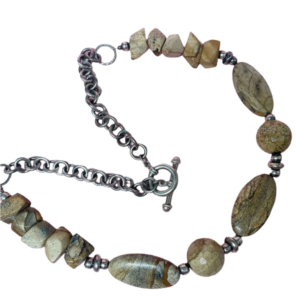 St Silver Links Jasper Beads Necklace