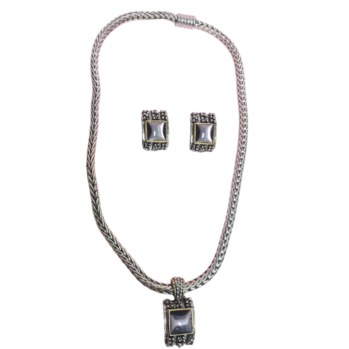 Retro Necklace and Earrings Set Tiger Eye Stone