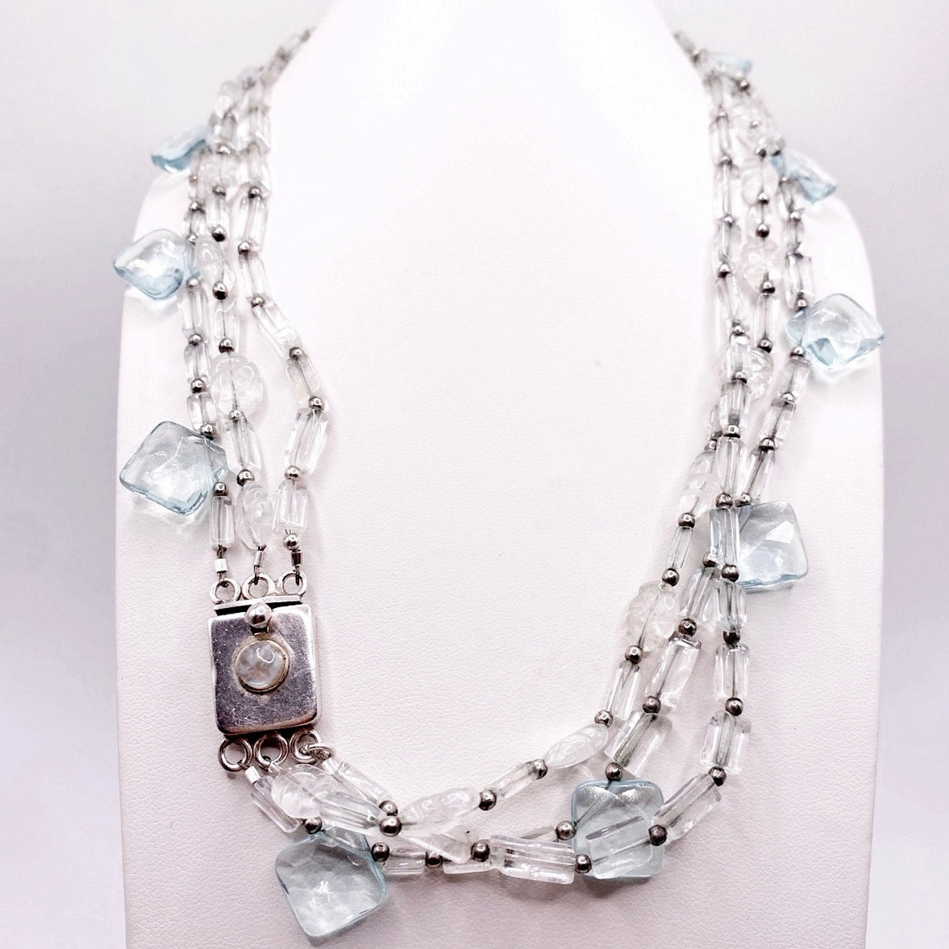 Irina Serbina Vintage Necklace Sterling Silver and Quartz With Bohemian Glass Beads