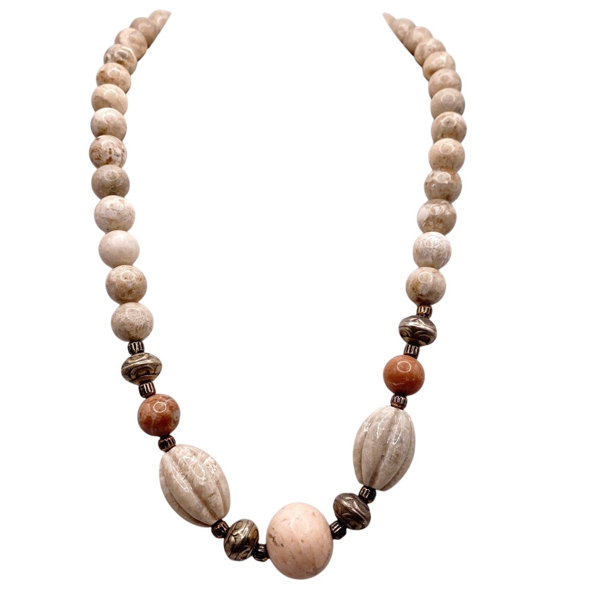 Vintage Gemstones Cream and Pink Jasper 17”