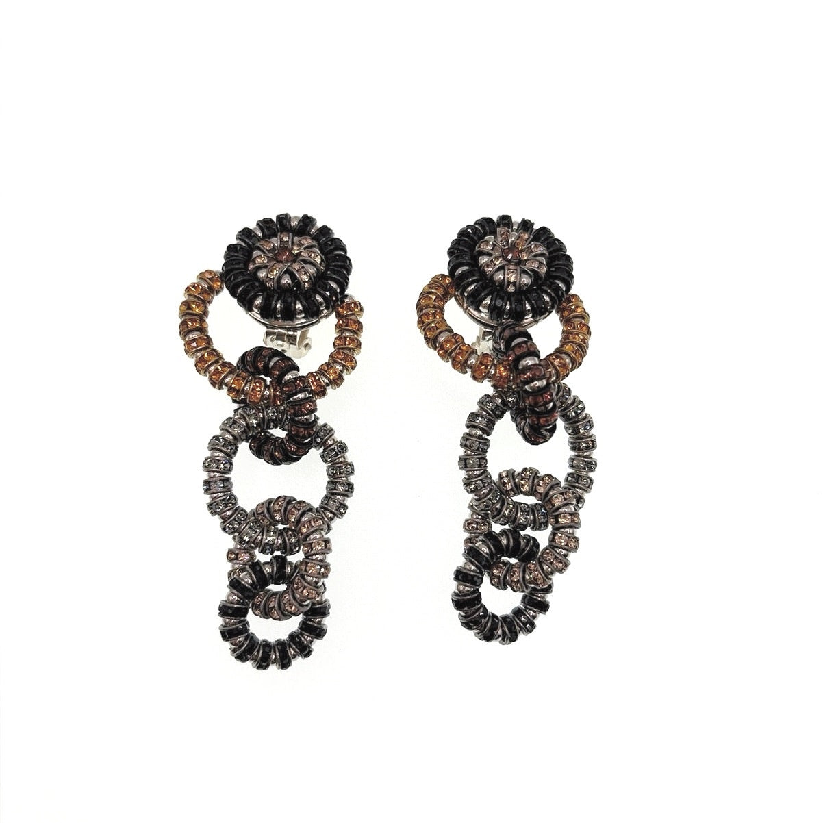 Sparkly Vintage Clip on Earrings Rhinestones Links Chain Dangling Long 2'