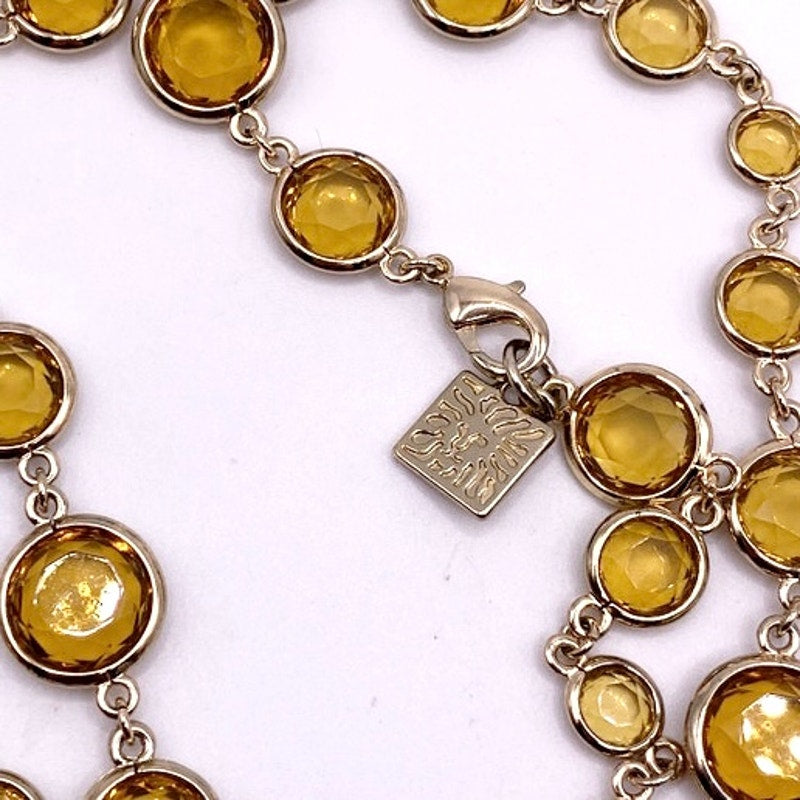 Vintage Anne Klein Large Necklace with Topaz Yellow Glass Stones
