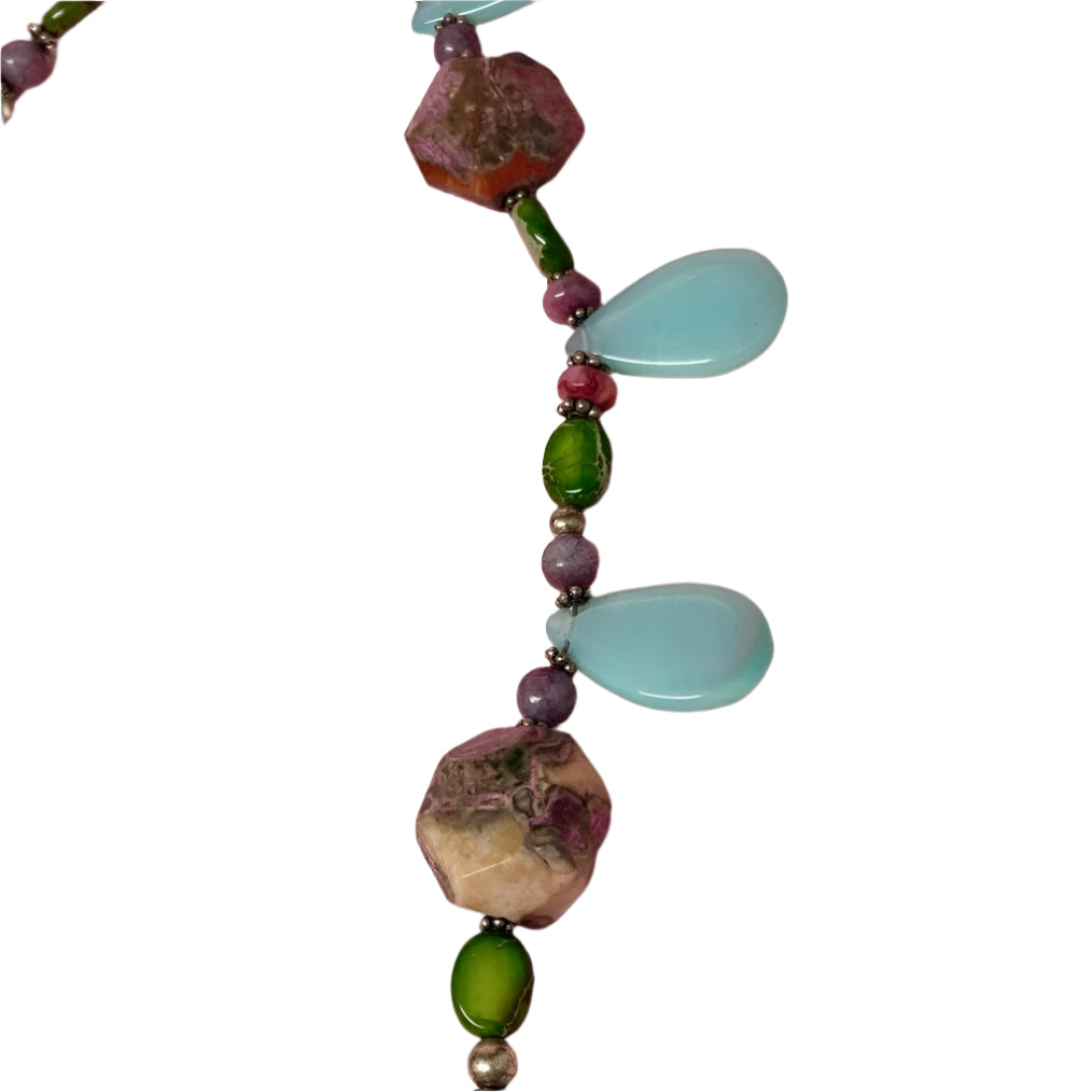 Vtg Multi gemstones and St Silver Beads Necklace