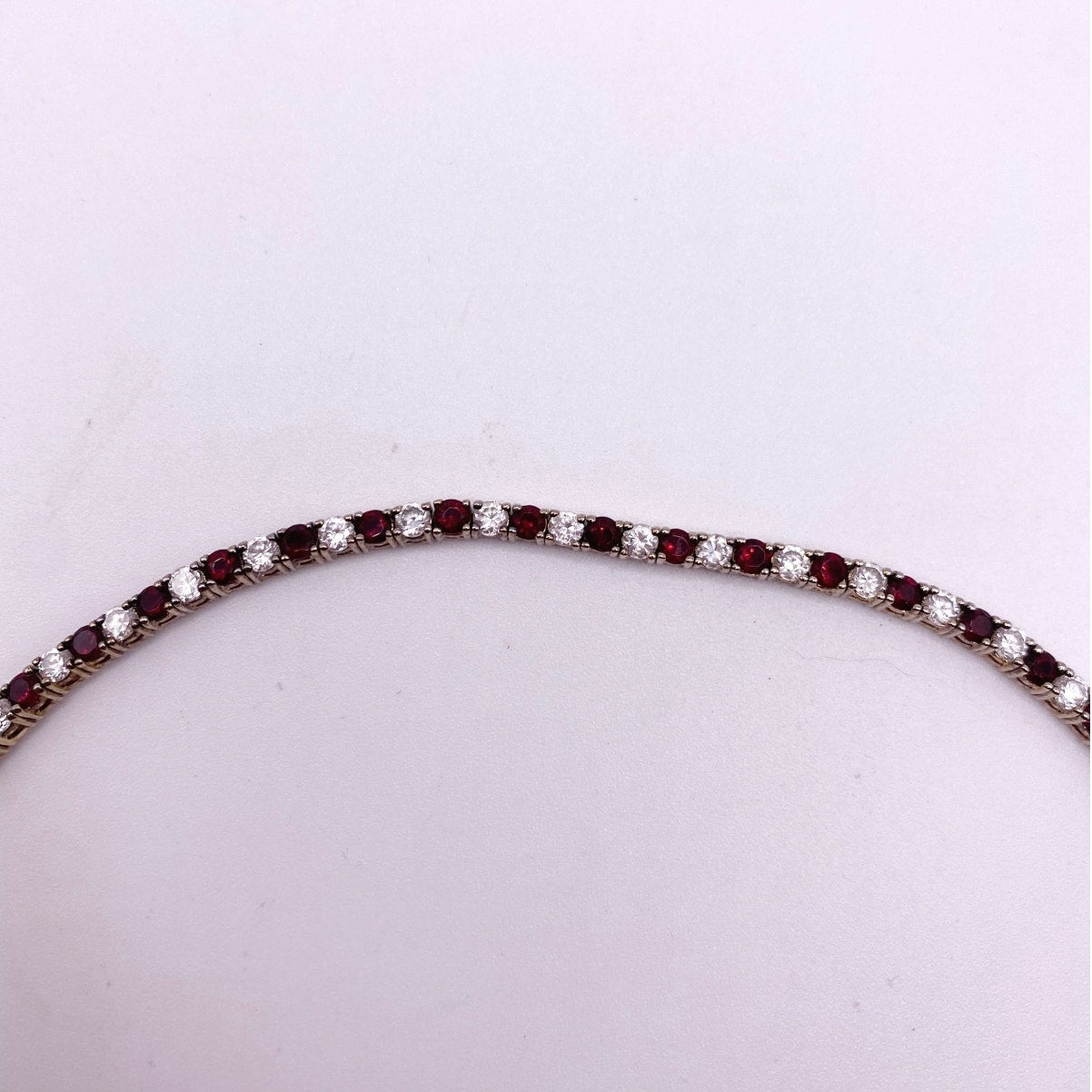 Vintage Sterling Silver Gold Vermeil 925 Bracelet Red and White CZ 3mm Size 7”