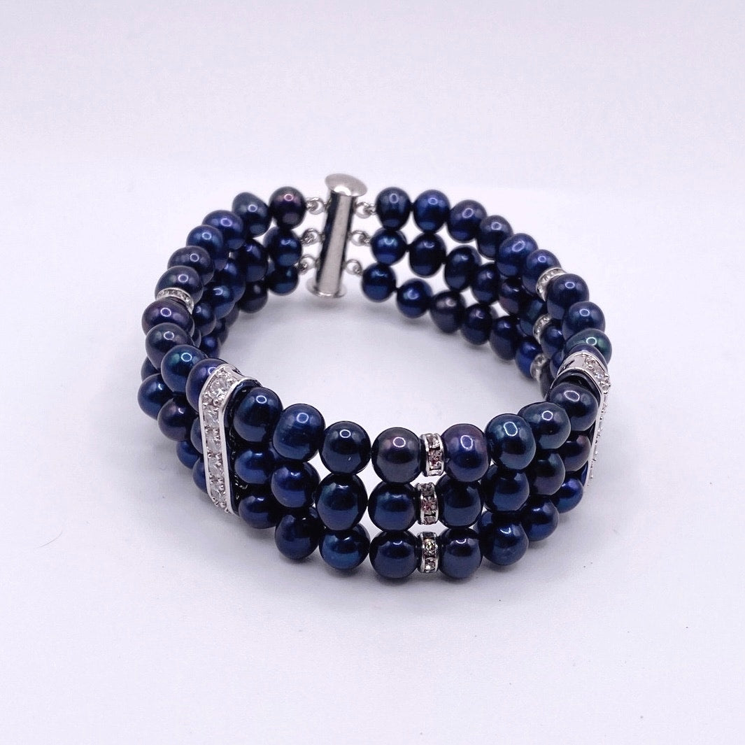Danbury Mint Midnight Spell Cultured Pearls 925 Silver Set Bracelet and Necklace