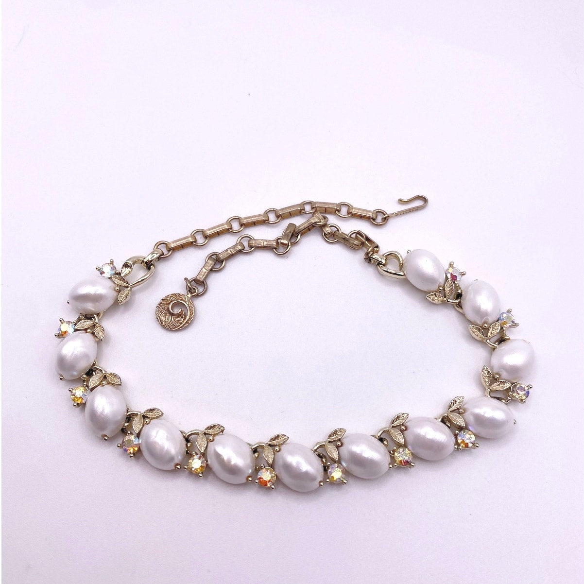 Lisner Vintage Necklace Choker Faux Pearls and AB Rhinestones