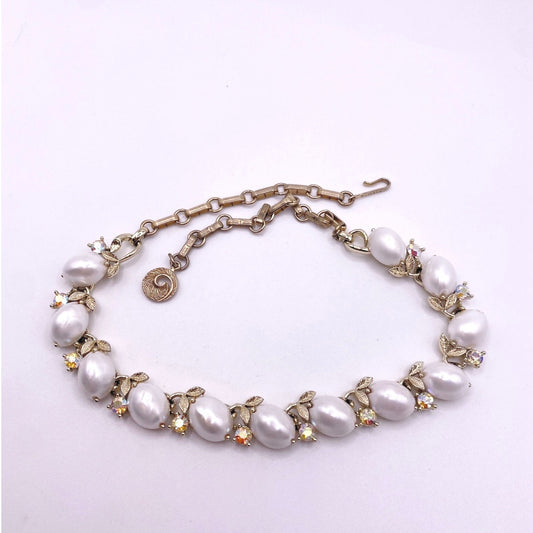 Lisner Vintage Necklace Choker Faux Pearls and AB Rhinestones