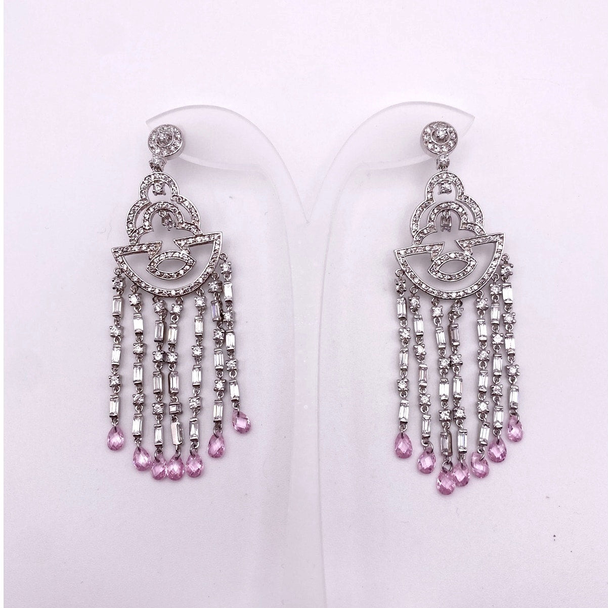 Chandelier Long Dangle Earrings Silver and Rhodium Plated with CZ Crystals