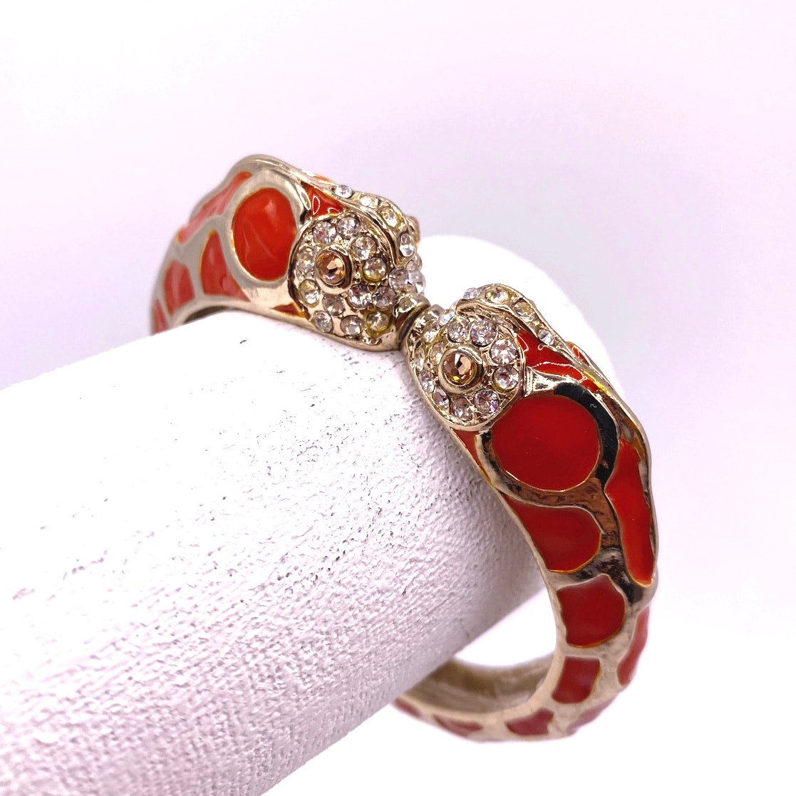 Vtg Chicos Enamel Orange Bangle Rhinestones kissing Fishes