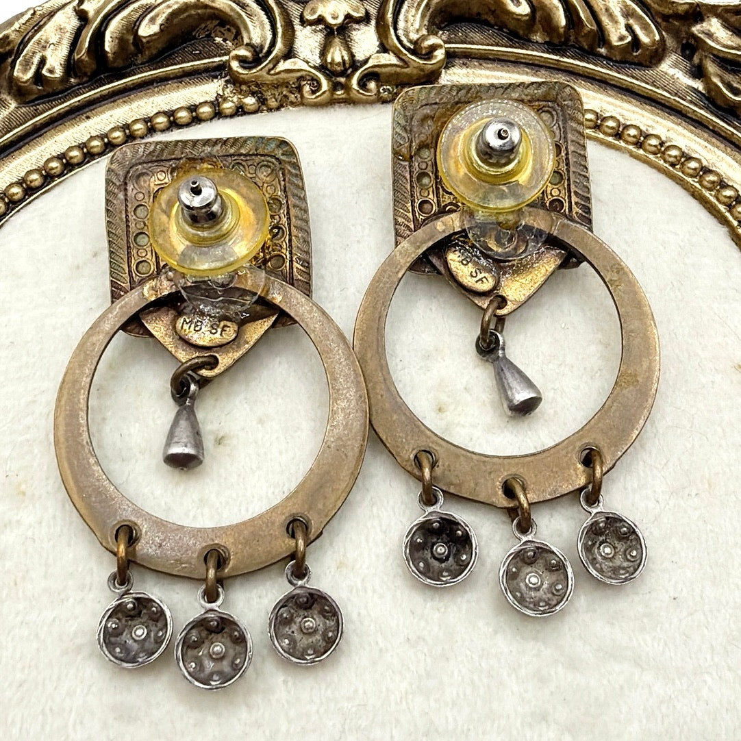 Marjorie Baer Signed Artist Earrings Brass and Copper
