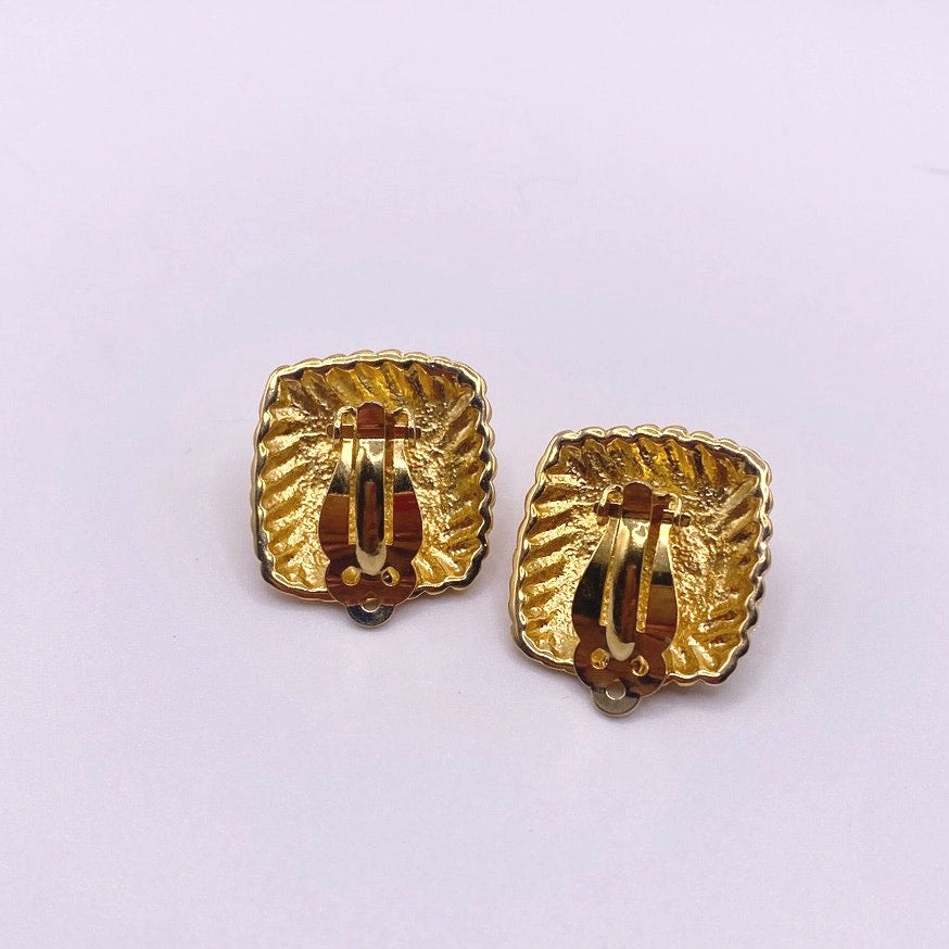 Square Button Faux Pearl Clip On Earrings