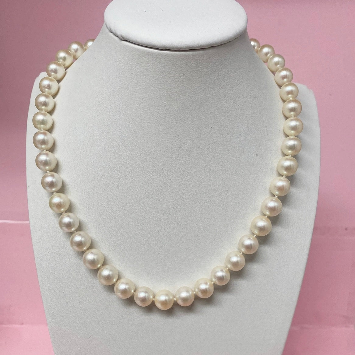 Natural White Pearl Necklace St Silver Clasp 14"