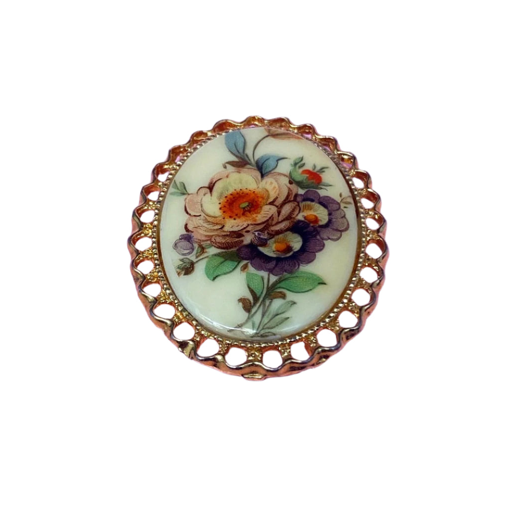 Vintage Hand Painted floral Pin