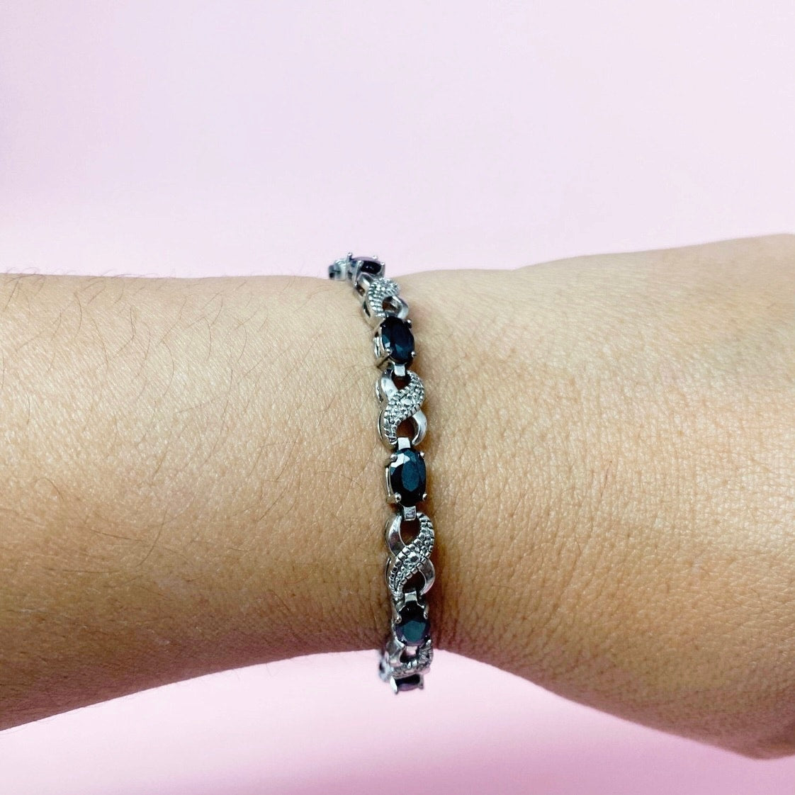 Silver Plated and Onyx Tennis Bracelet