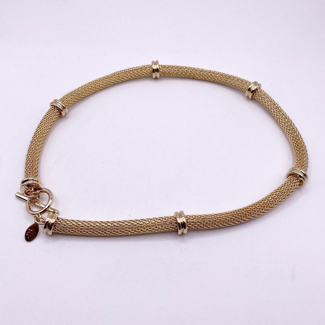 Vintage Signed Mesh Metal Collar Collar Necklace Toggle Closure 16"