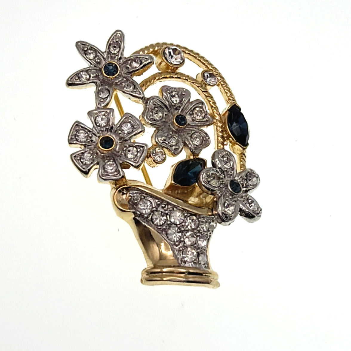 Vintage Rhinestones Brooch Flower Basket