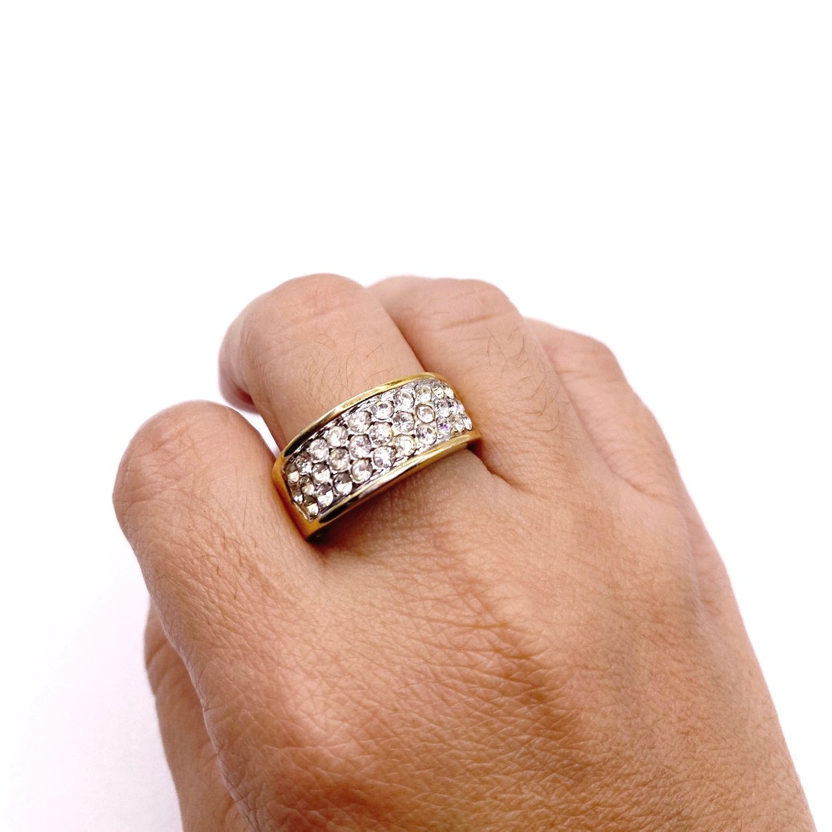 Vintage Ring Band With Rhinestones Gold Electroplated 7.5