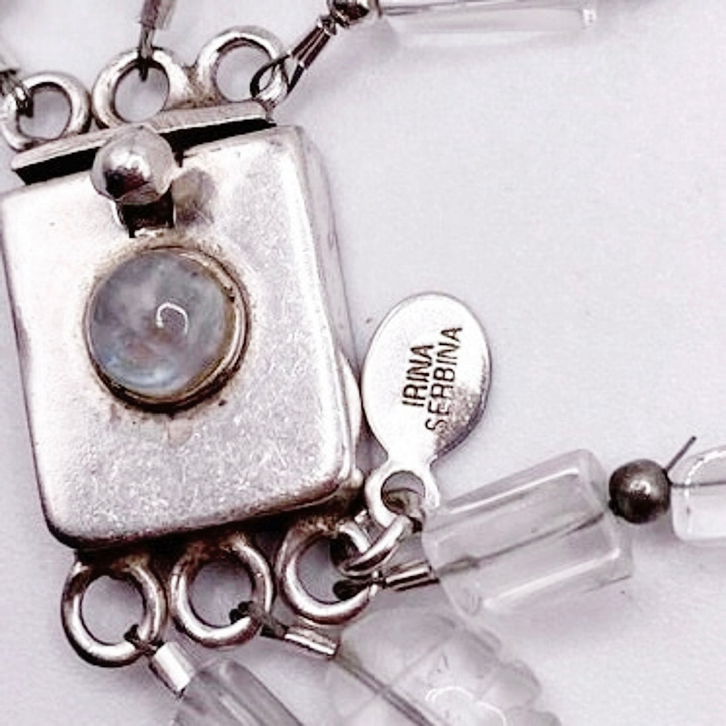 Irina Serbina Vintage Necklace Sterling Silver and Quartz With Bohemian Glass Beads