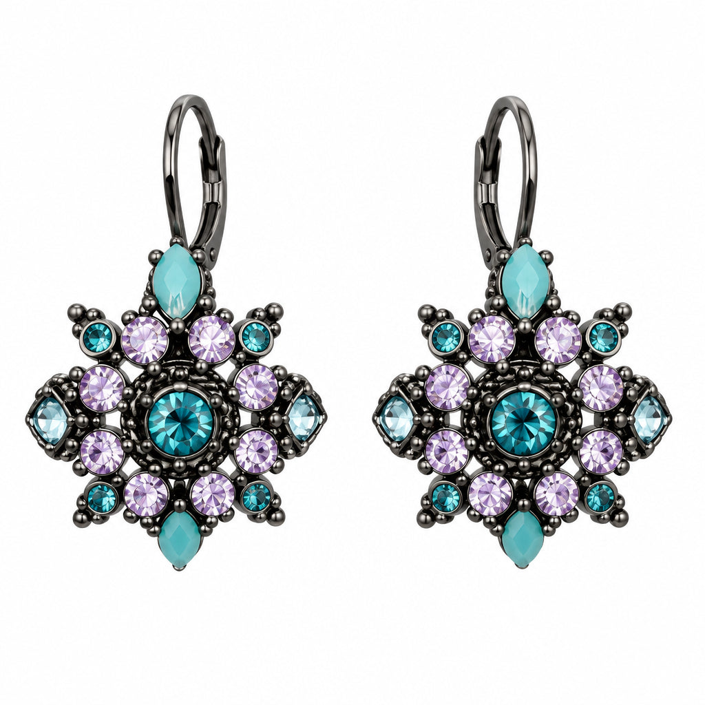 Joan Rivers Gun Metal and Rhinestones Flower Earrings Lever-back