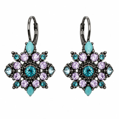 Joan Rivers Gun Metal and Rhinestones Flower Earrings Lever-back
