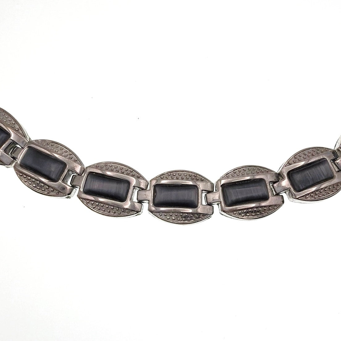 Vintage Silver Tone and Blue lace Retro Panel Bracelet 7"