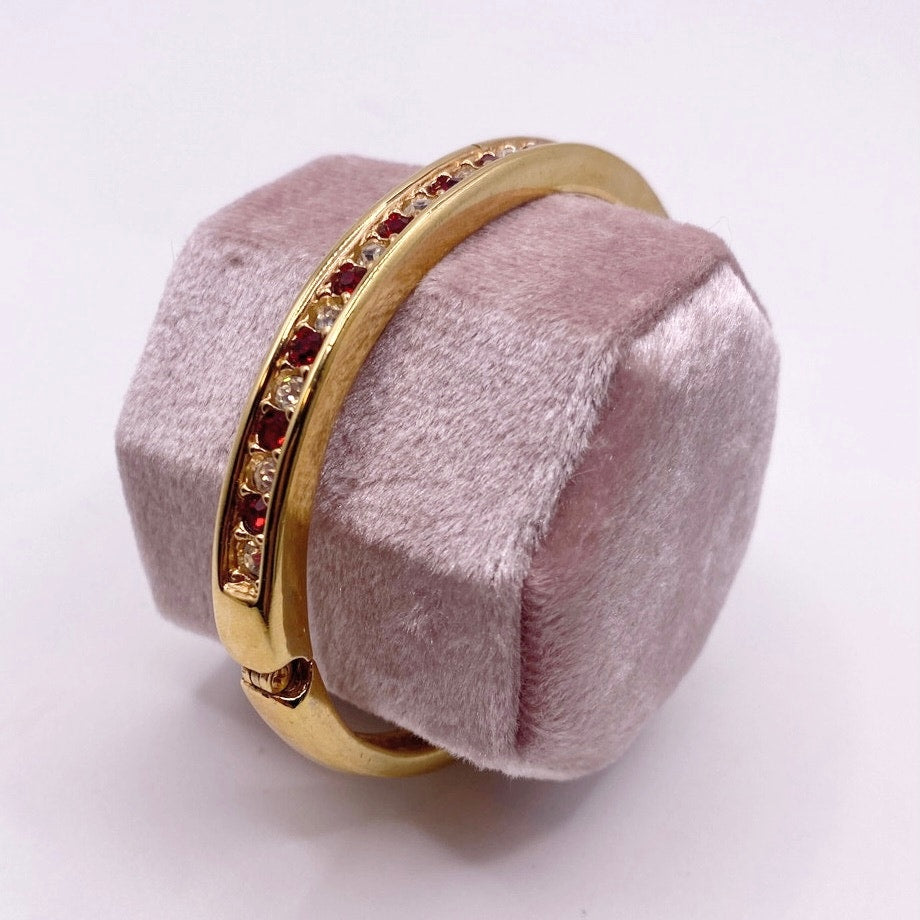 Roman Vintage Bangle Bracelet Gold Tone with Ruby and White Glass Rhinestones 7”
