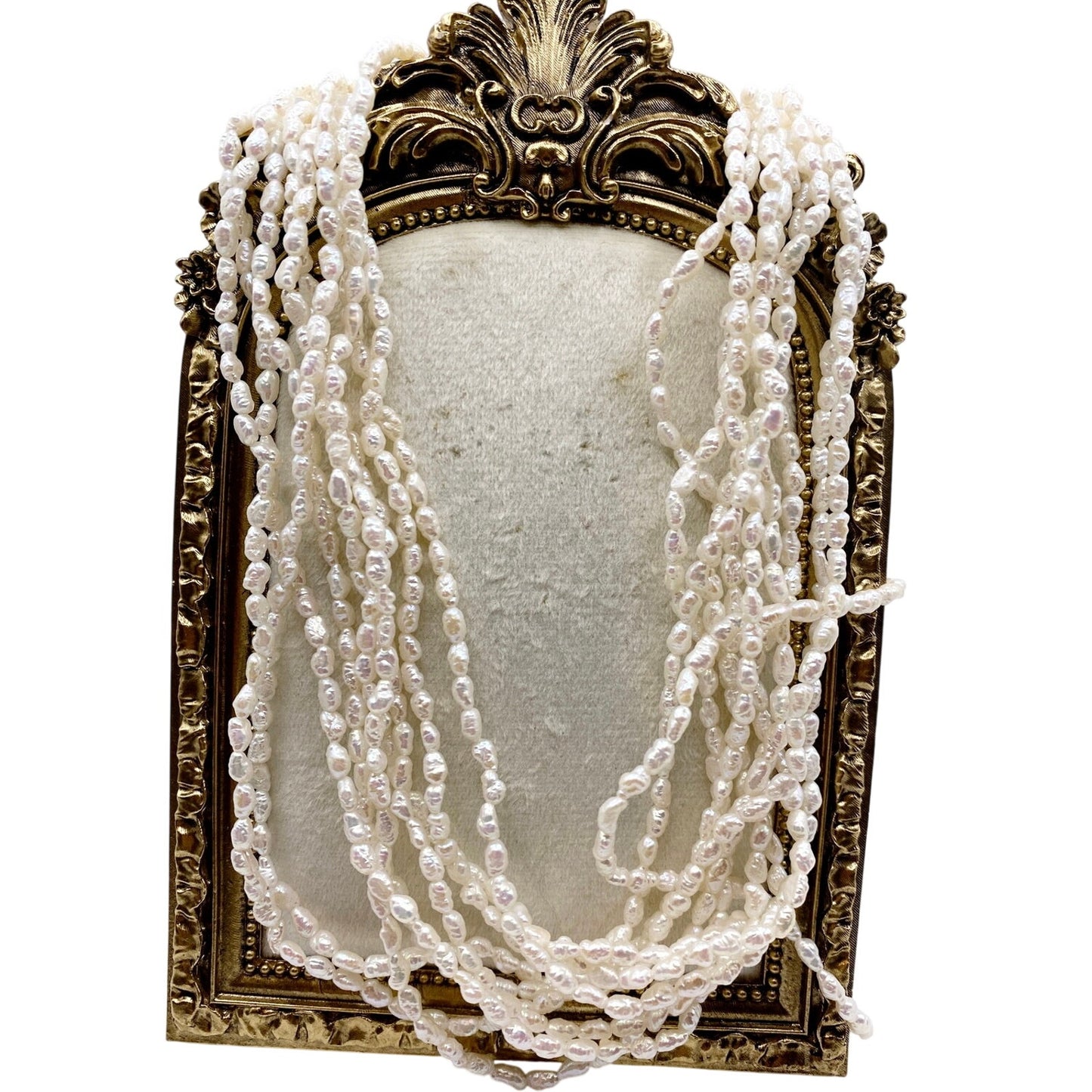 PJS Signed and 14K Closure Vintage Rice Mother of Pearl Multilayered Necklace 16”