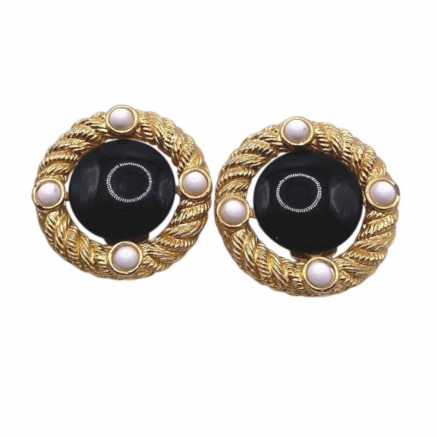 Vintage Earrings With Black Lucite Stone Retro Clip On