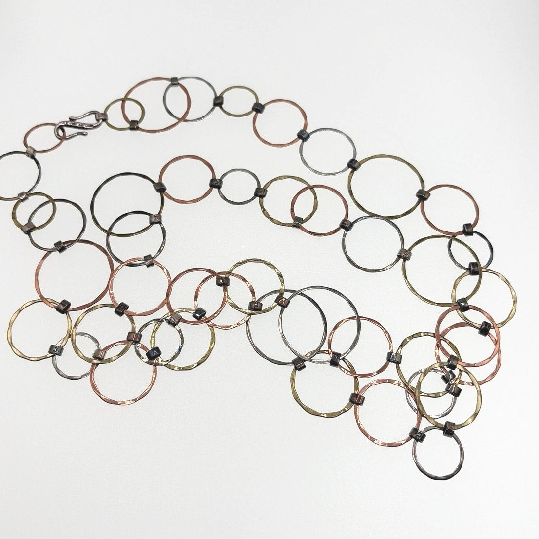 Robert Lee Morris Sterling Circles Necklace 42" RLM 14K Gold Copper 925 Silver