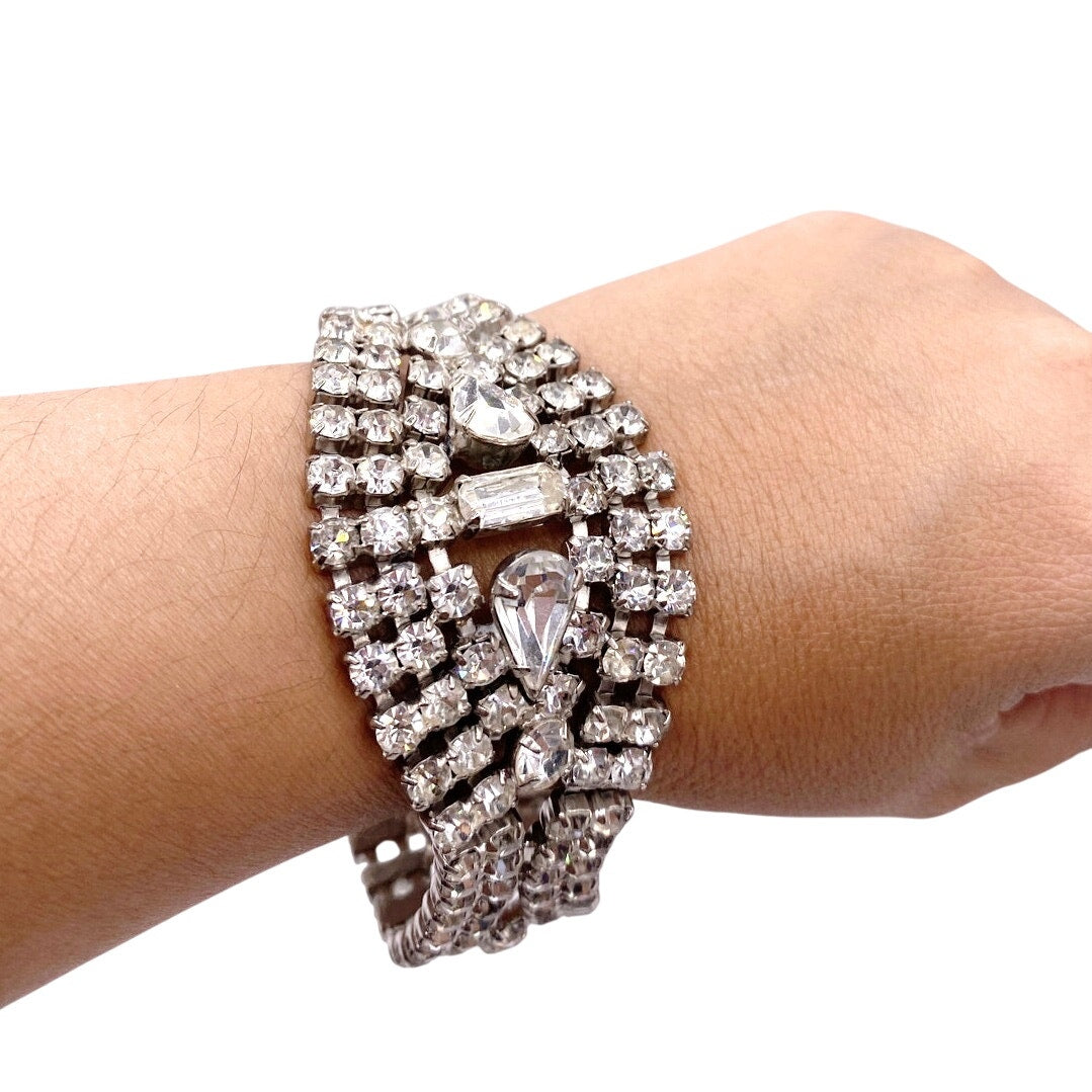 Vintage Rhinestones Bracelet Silver Tone