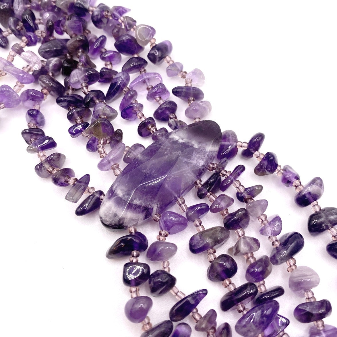 Vintage Multi Strand Amethyst Crystal Stone Necklace  18"