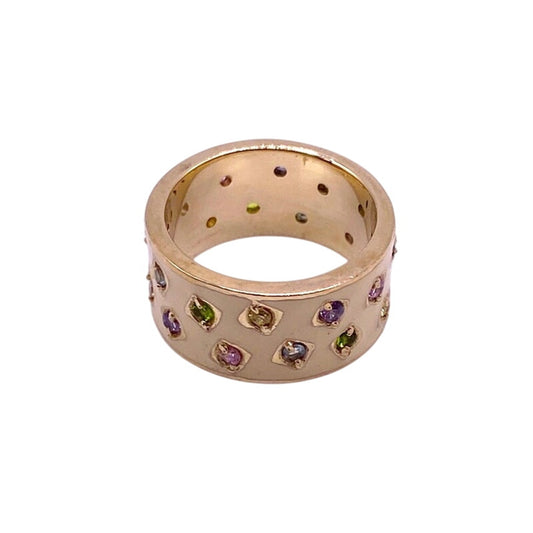 Sterling Silver Gold Vermeil Enamel Wide Band Ring 5.5"