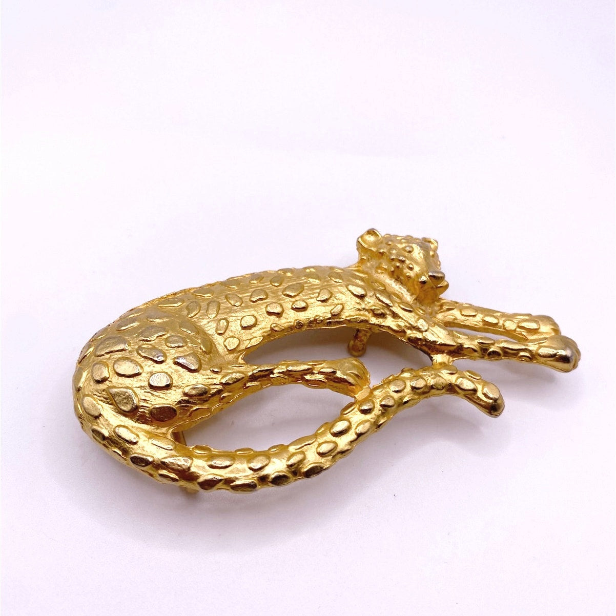 Gold Tone Leopard Vintage Belt Buckle 4”