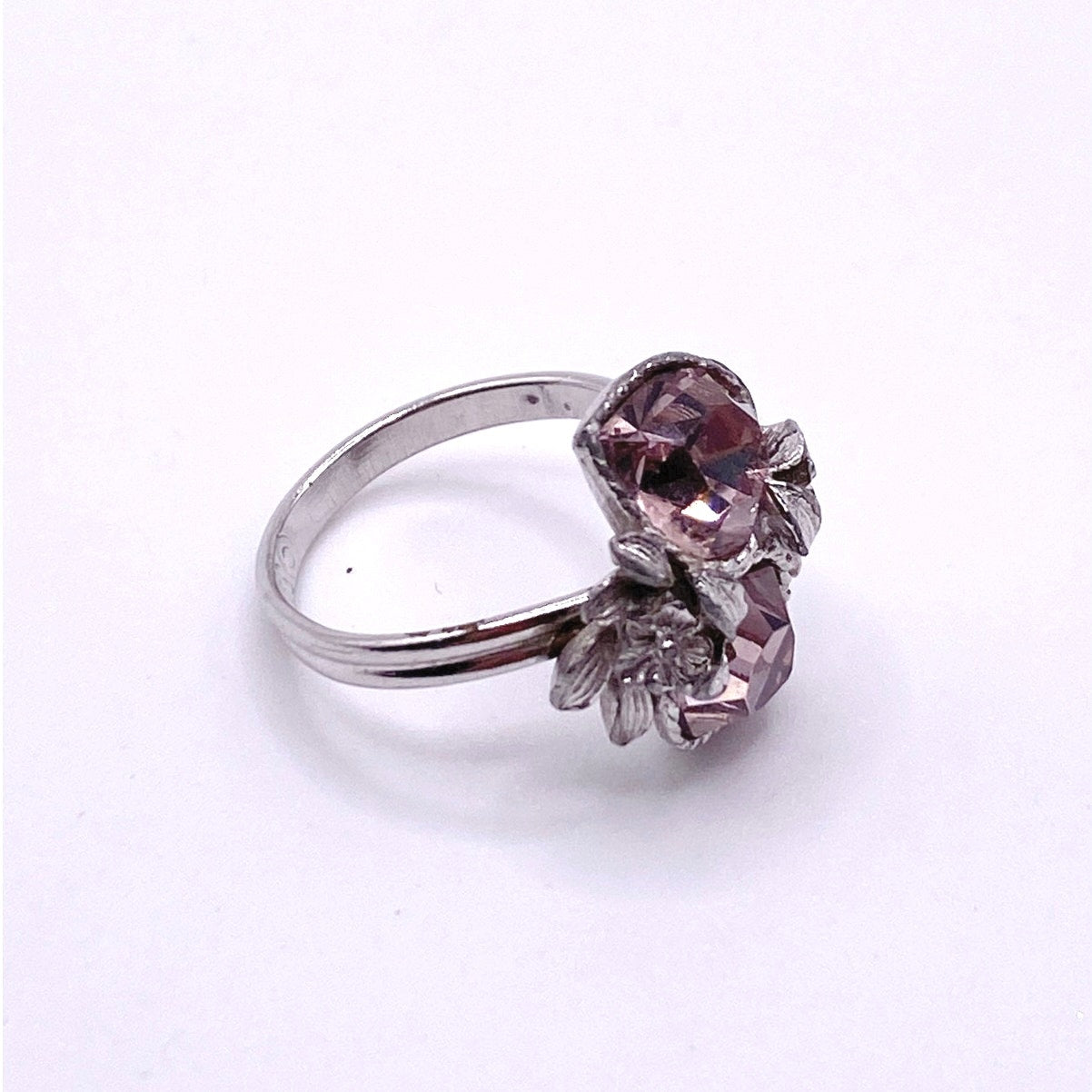 Sarah Coventry Vintage Pink Sweetheart Rhinestones Adjustable Ring 7”