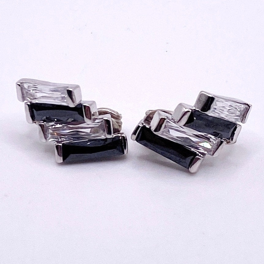 Vintage Sterling Silver Clip On Earrings Cubic Zirconia