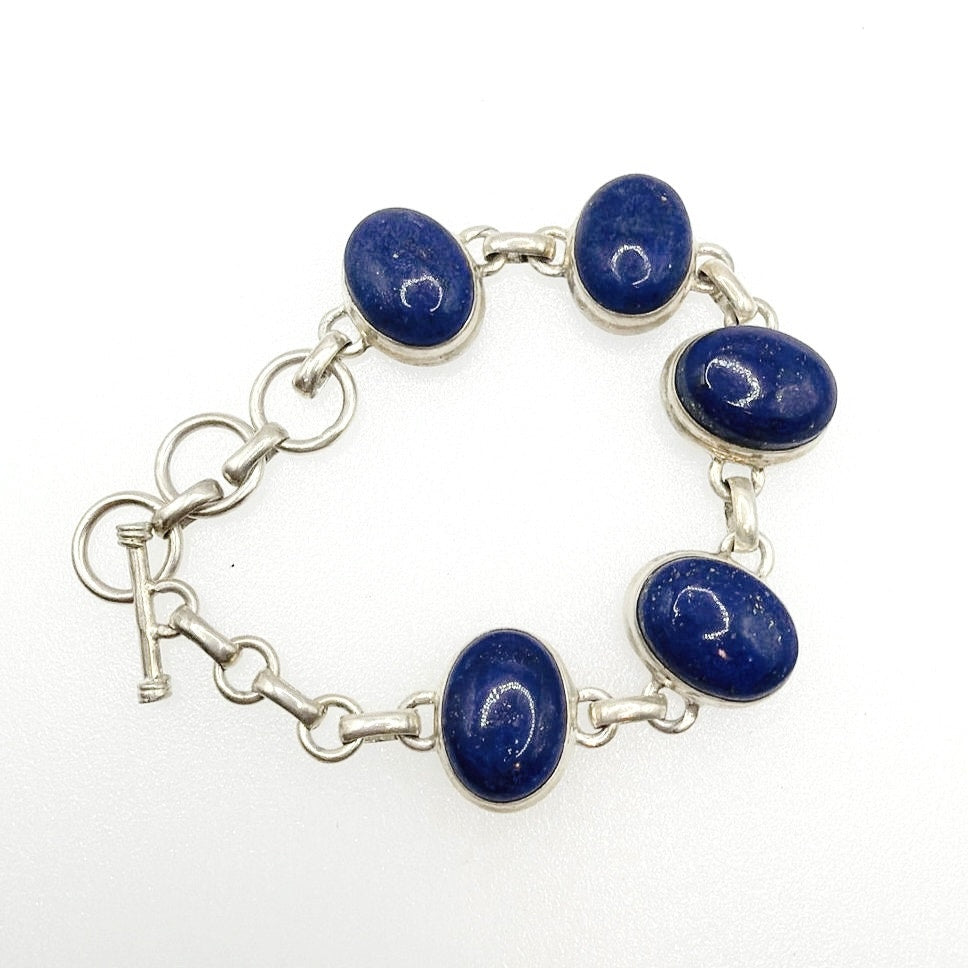 Sterling Silver and Lapis Lazuli Cabochons Bracelet Adjustable 7.5