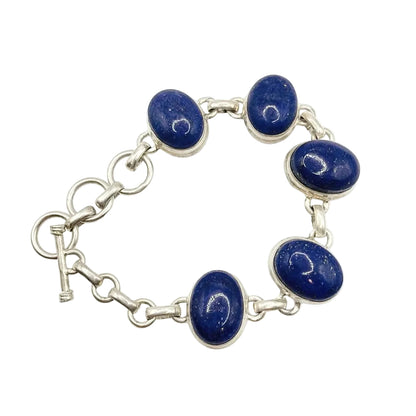 Sterling Silver and Lapis Lazuli Cabochons Bracelet Adjustable 7.5