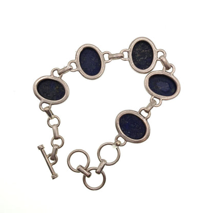 Sterling Silver and Lapis Lazuli Cabochons Bracelet Adjustable 7.5