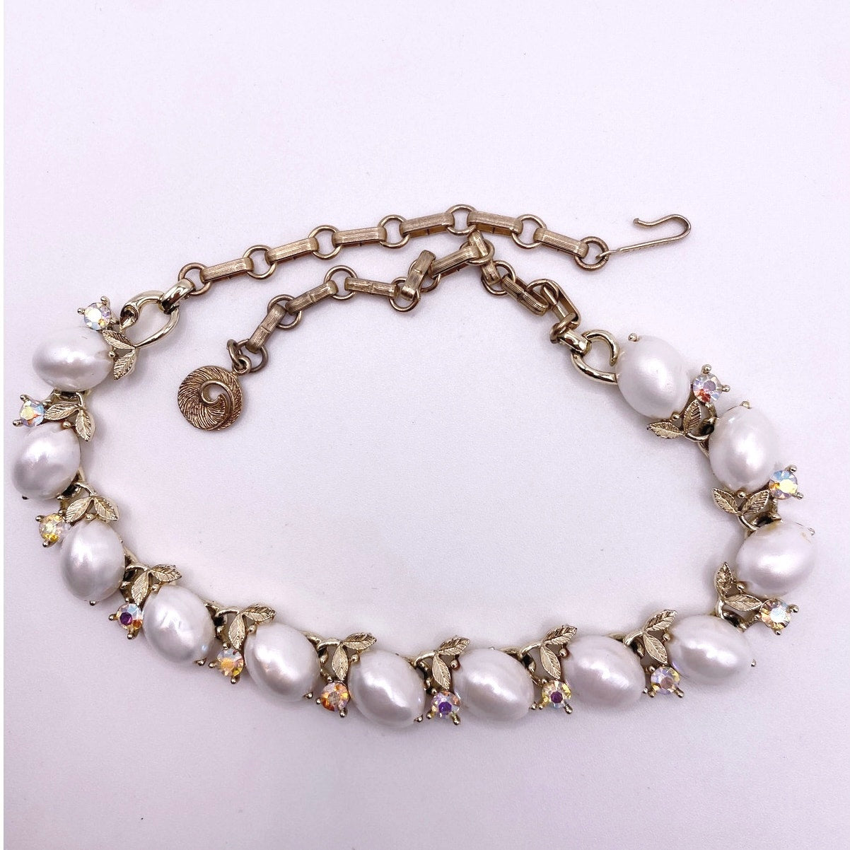 Lisner Vintage Necklace Choker Faux Pearls and AB Rhinestones