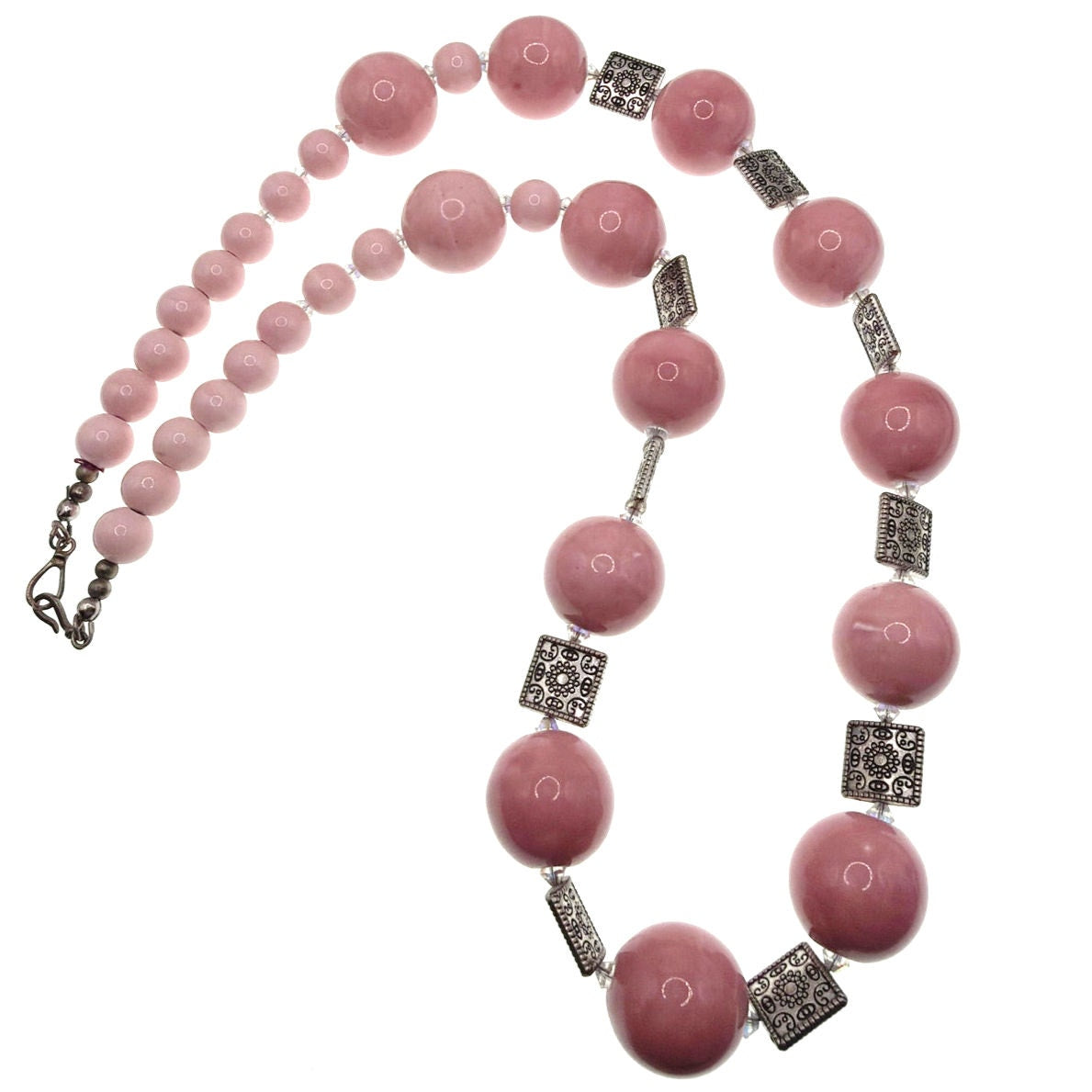 Soft Pink Ceramic Beaded Long Necklace 26”