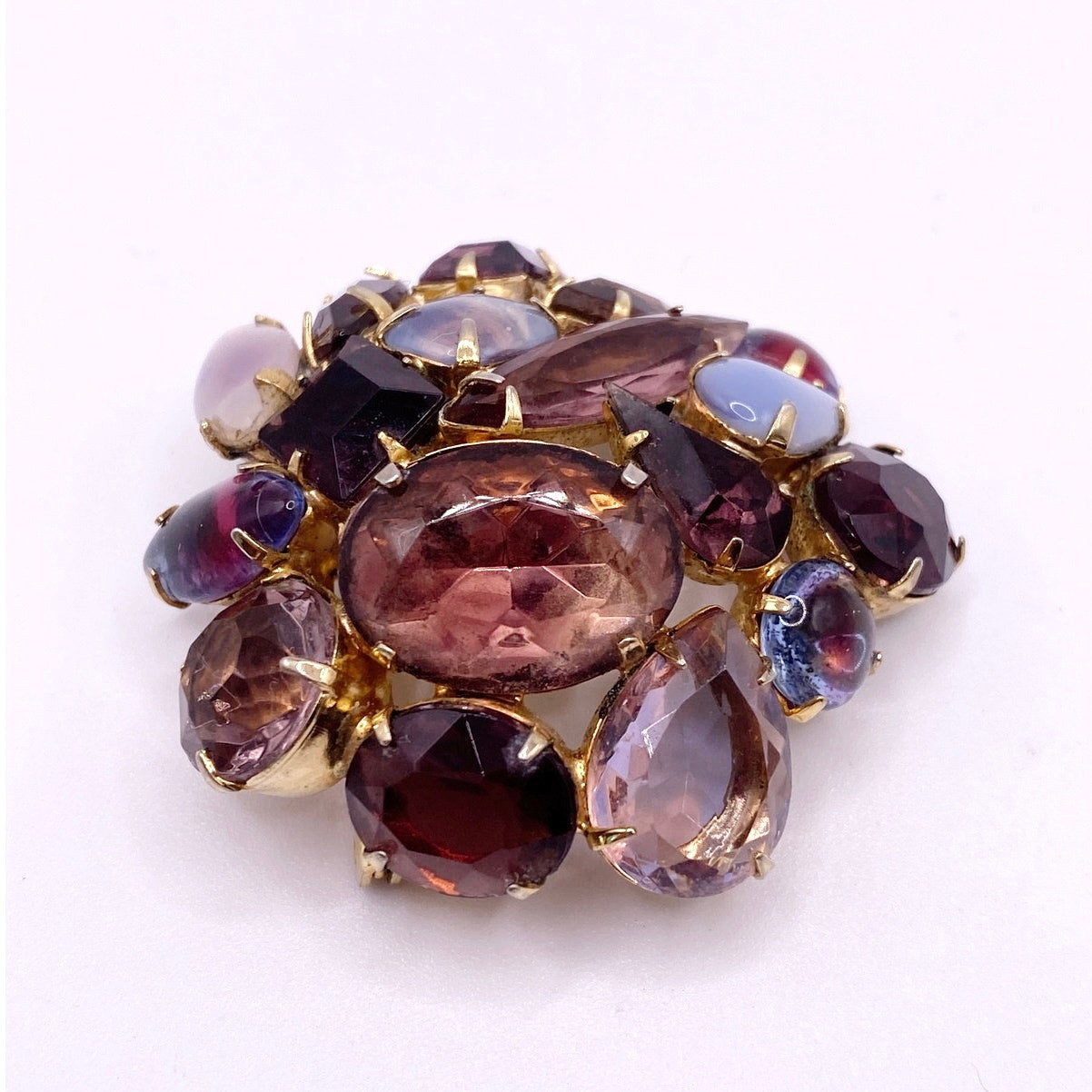 Juliana Unsigned Brooch Purple and Faux Opal Stones Retro Era