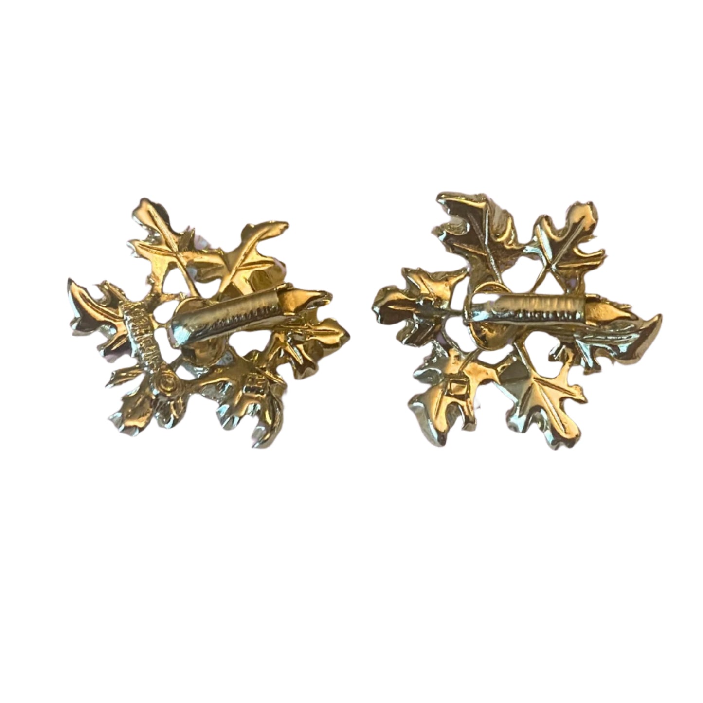 Sarah Coventry Golden Silver Leaves  Brooch and Earrings Set
