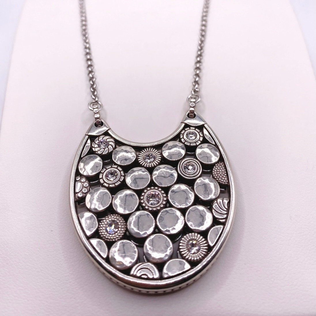 Brighton LUNA Reversible Crystal Long Silver Statement Necklace 28”