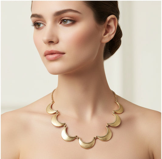J Crew Gold Tone Medals Necklace with Rhinestones