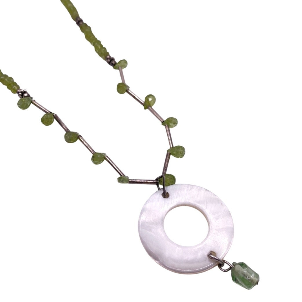 Vintage Sterling Silver and Peridot Beads Necklace 16”