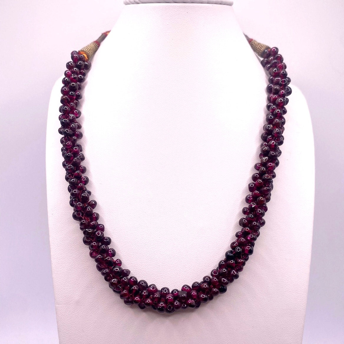 VTG Red Garnet Gems Beads Rope Cord 27"